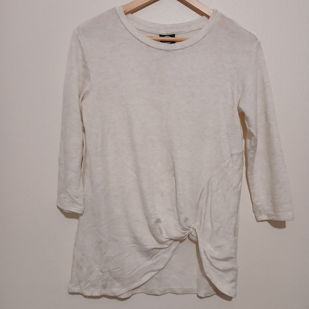 Bobeau Womens Cream‎ Side Knot 3/4 Sleeve Knit Top XS MT7938 Crewneck